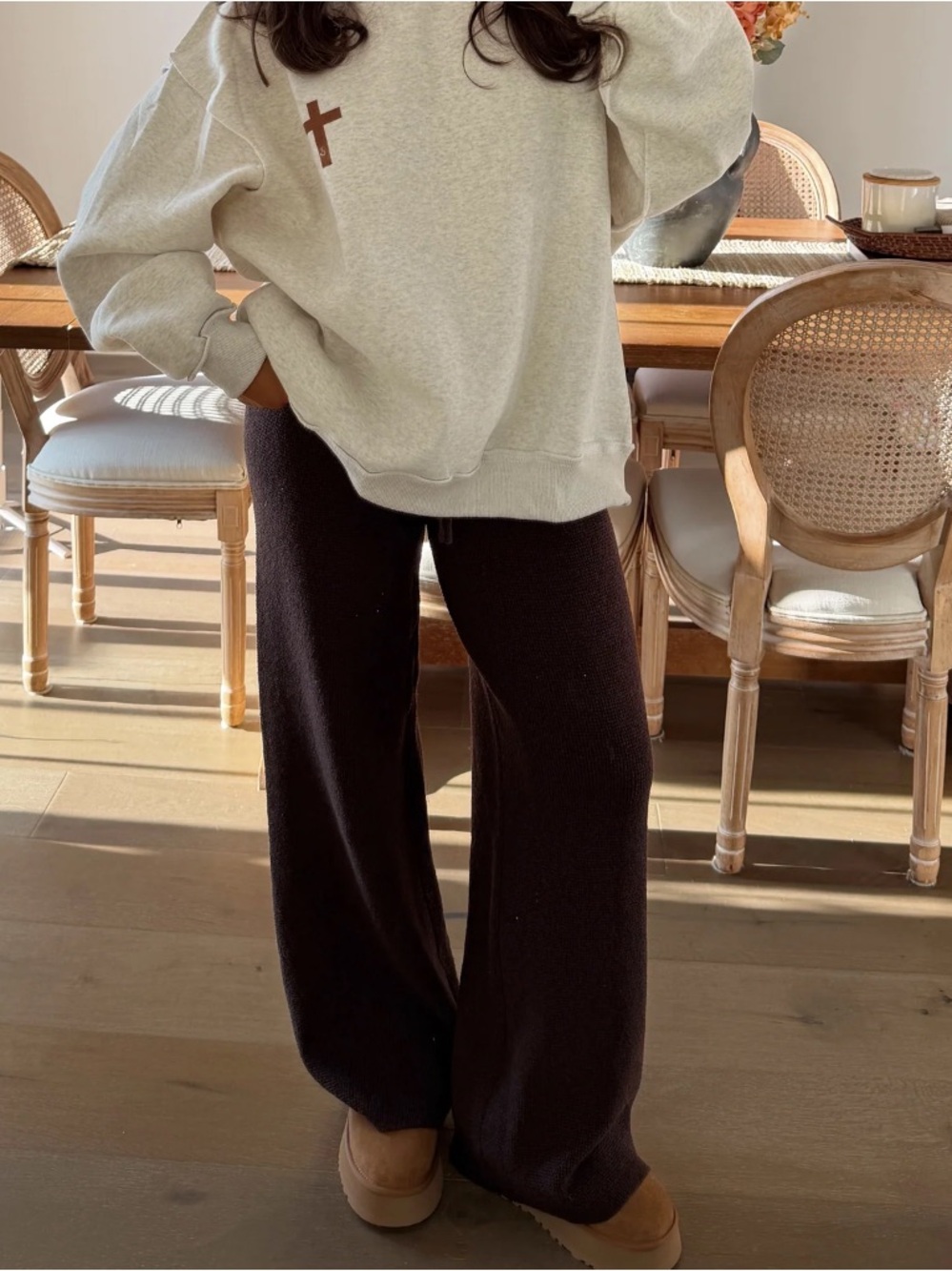Promesa drawstring Relaxed sweater Wide-Leg Knit Pants in Dark Brown cocoa